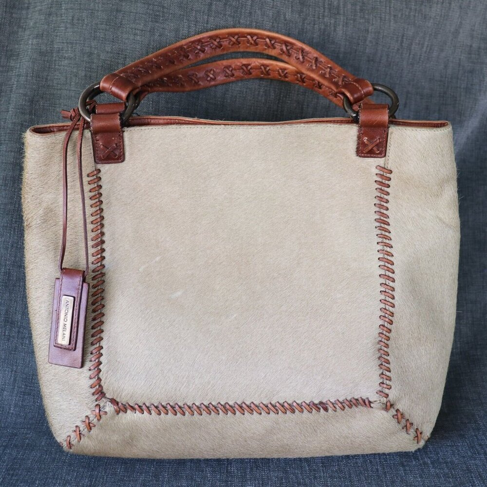 ANTONIO MELANI Women's Hand Bag Calf Hair Primitive Stitch Magnetic Closure Flaw